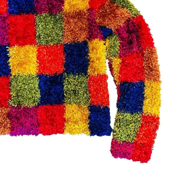 Michael Simon Vintage 90s Women’s Sz M Multicolor Shag Cardigan Sweater Whimsy - Picture 11 of 14